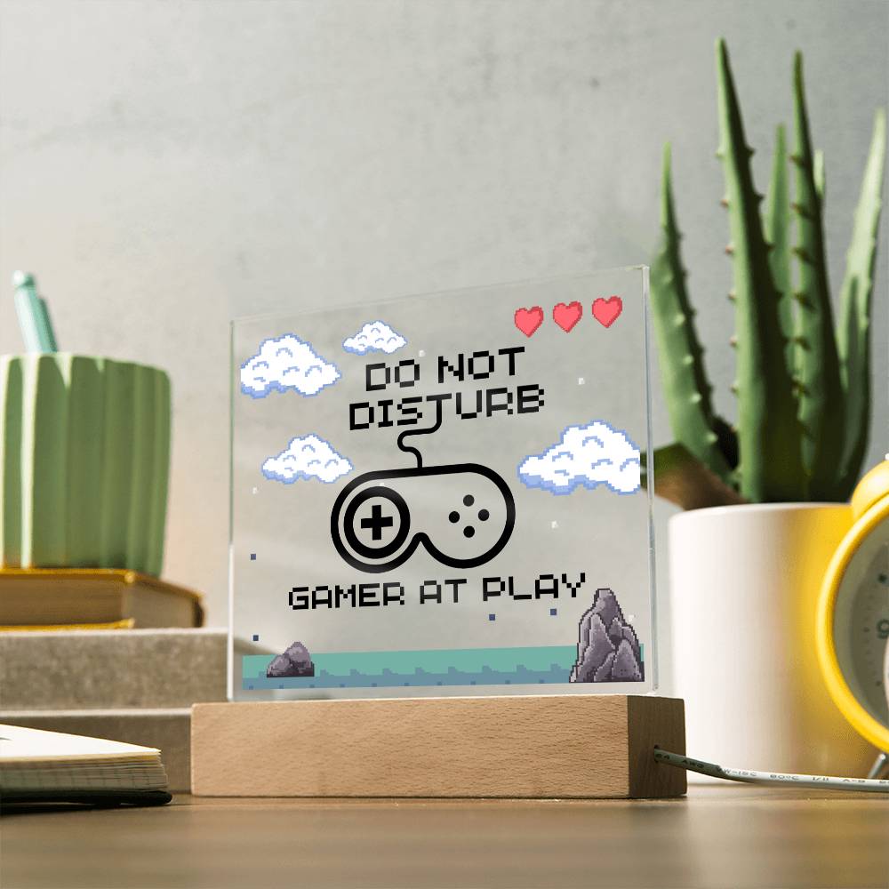 Do Not Disturb Gamer, Acrylic Plaque, Gift for Gamer Boyfriend Girlfriend Men Women, Unique Personalized Gift for Son Daughter Game Addicts, Wooden Base or LED Base