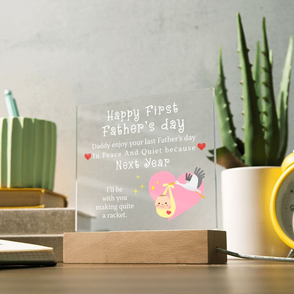 Happy First Father's Day, LED Acrylic Plaque, New Dad Gift, Baby Shower