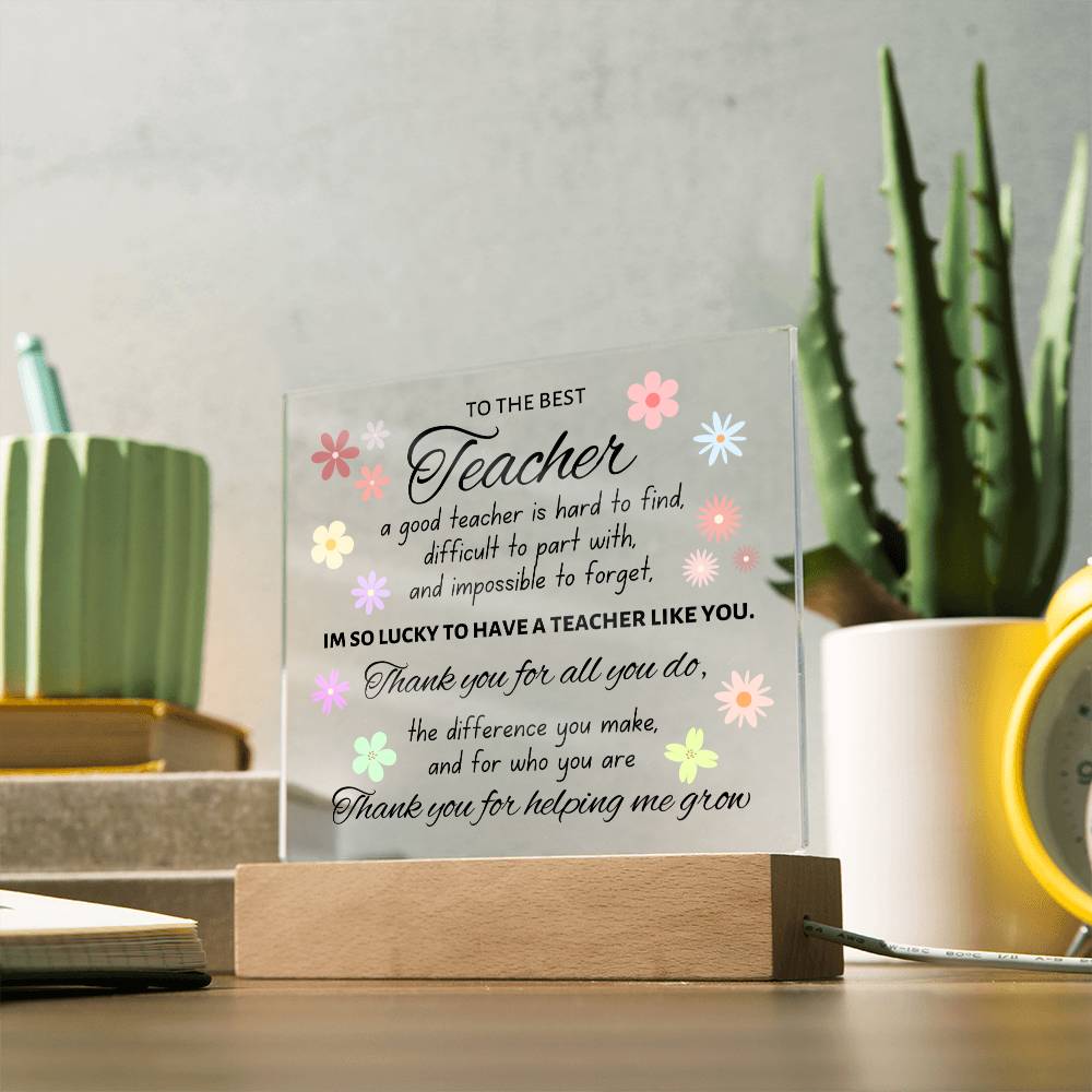 To The Best Teacher, Acrylic Square Plaque, Teacher Appreciation Day Present for Men or Women, Thank You Gift For Favorite Teacher