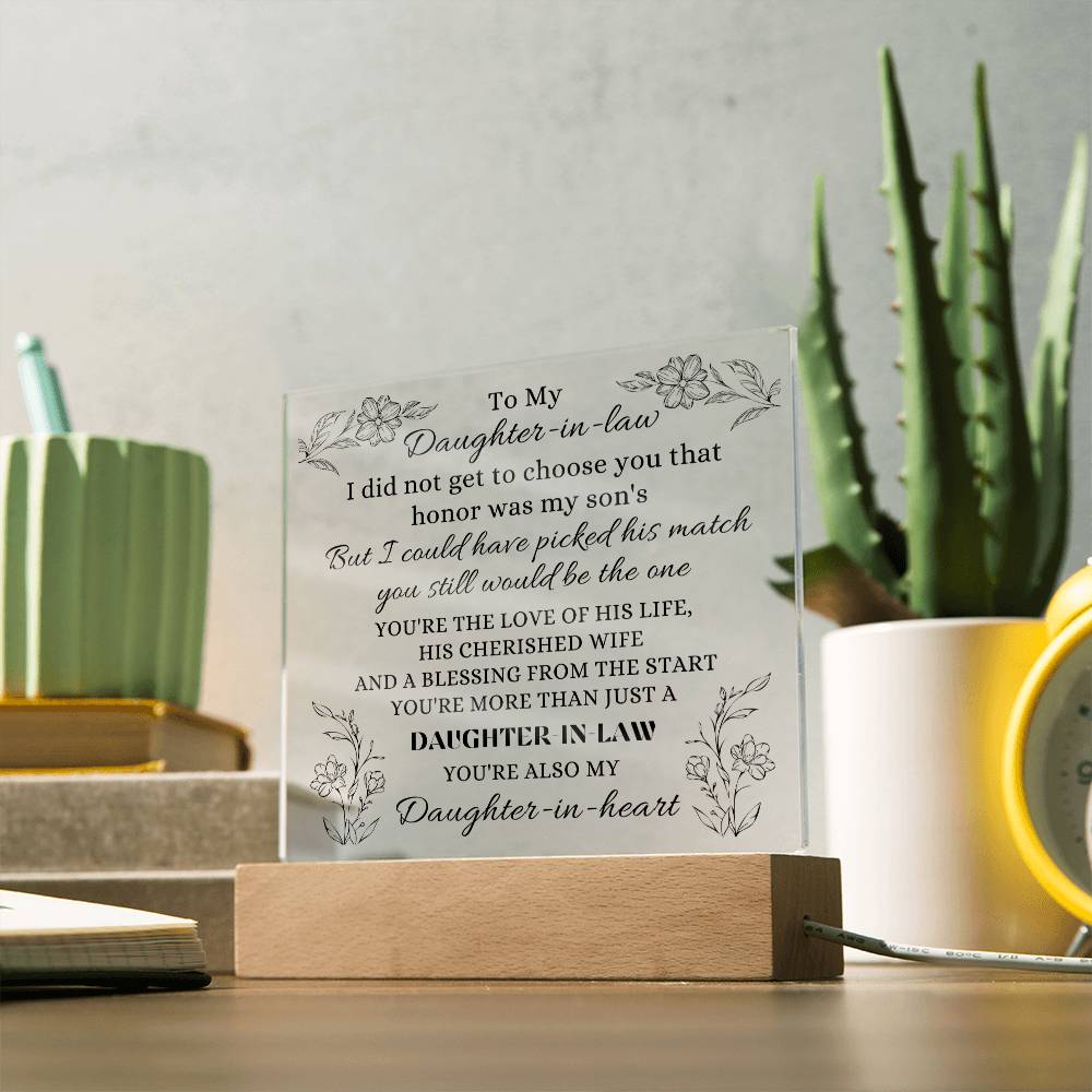 To My Daughter In Law Gift, Acrylic Square Plaque, From Mother In Law, Unique Gift Idea, Heartfelt Message for Her