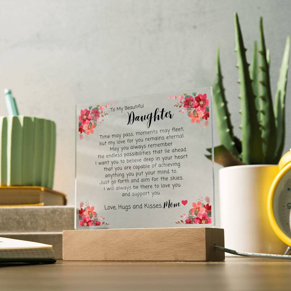To My Beautiful Daughter Acrylic Plaque, Daughter Gift From Mom, Unique Inspirational Sentimental Gift for Her, Birthday Present Ideas, Home Decor