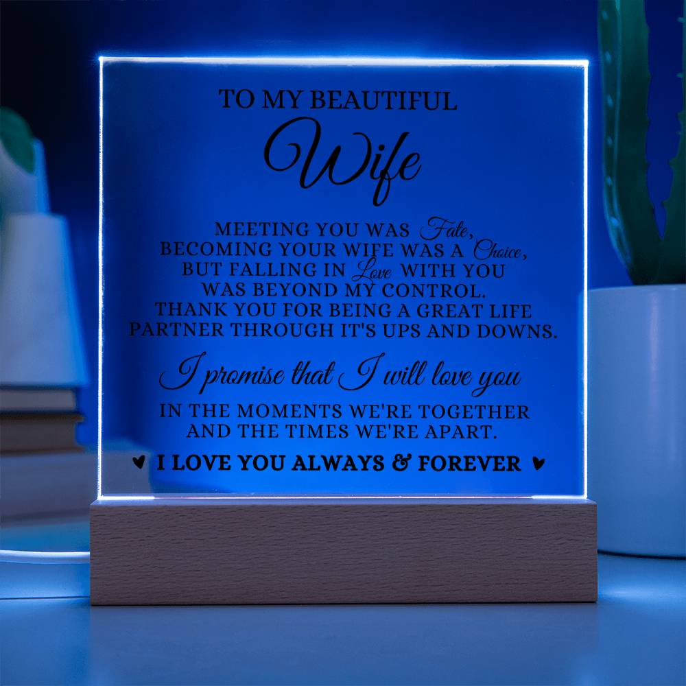 To My Beautiful Wife "I Promise That I Will Love You" Acrylic Plaque