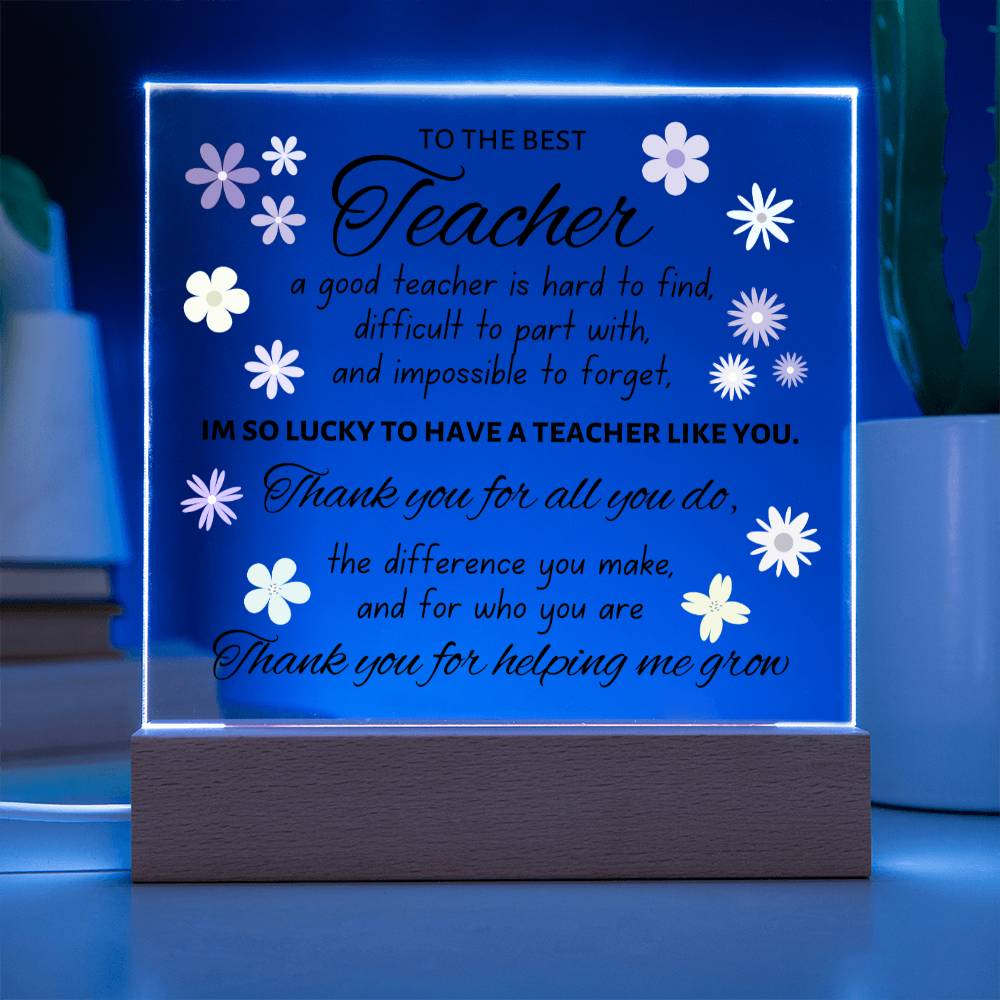To The Best Teacher, Acrylic Square Plaque, Teacher Appreciation Day Present for Men or Women, Thank You Gift For Favorite Teacher