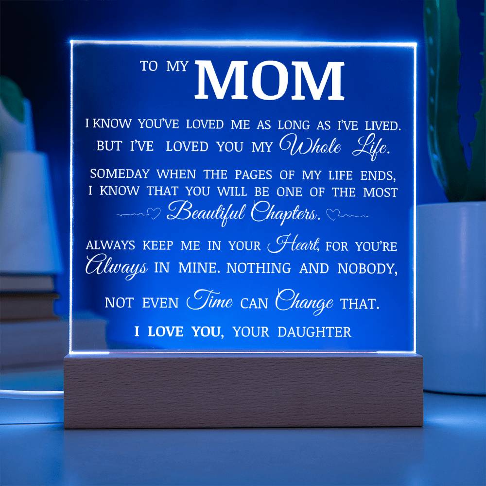 To My Mom "I've Loved You My Whole Life" Acrylic Plaque