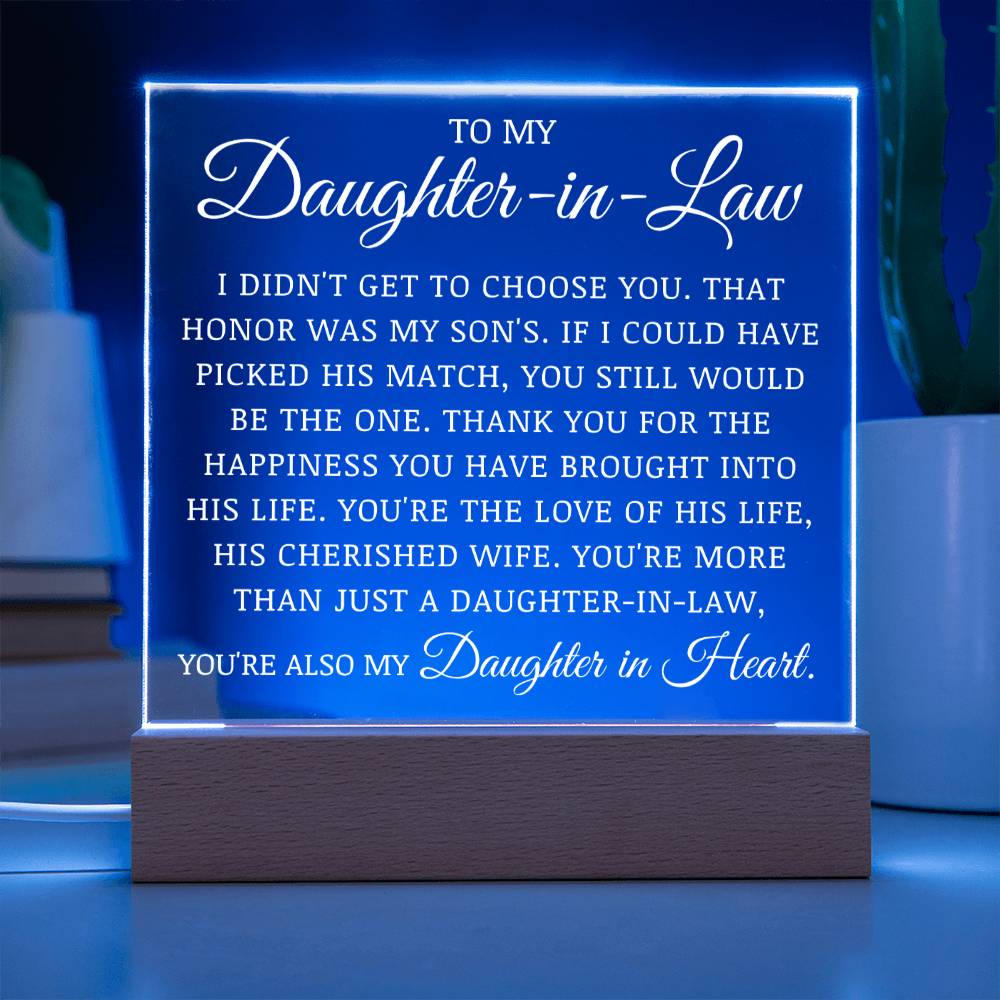 To My Daughter In Law, Acrylic Plaque, Wedding Day Gift, Mother In Law to Bride Gift