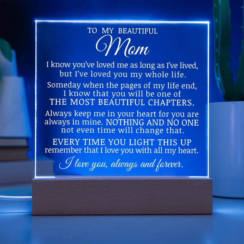 To My Beautiful Mom "I've Loved You My Whole Life" Acrylic Plaque