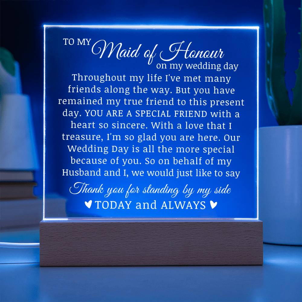 To My Maid of Honor on My Wedding Day, Maid of Honor Plaque