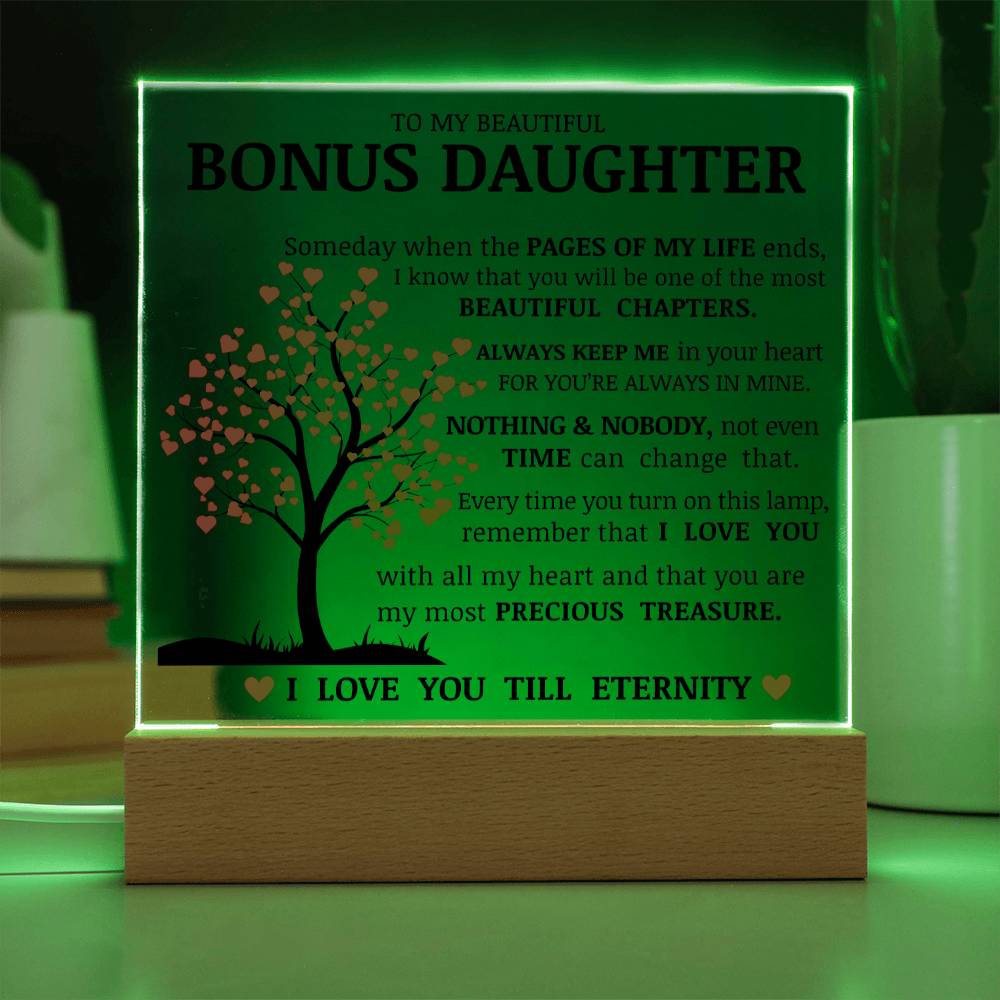 To My Beautiful Bonus Daughter, You Are My Most Precious Treasure, Acrylic Plaque