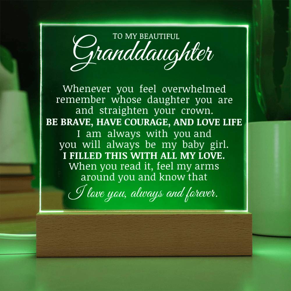 To My Beautiful Granddaughter, Straighten Your Crown, Acrylic Plaque