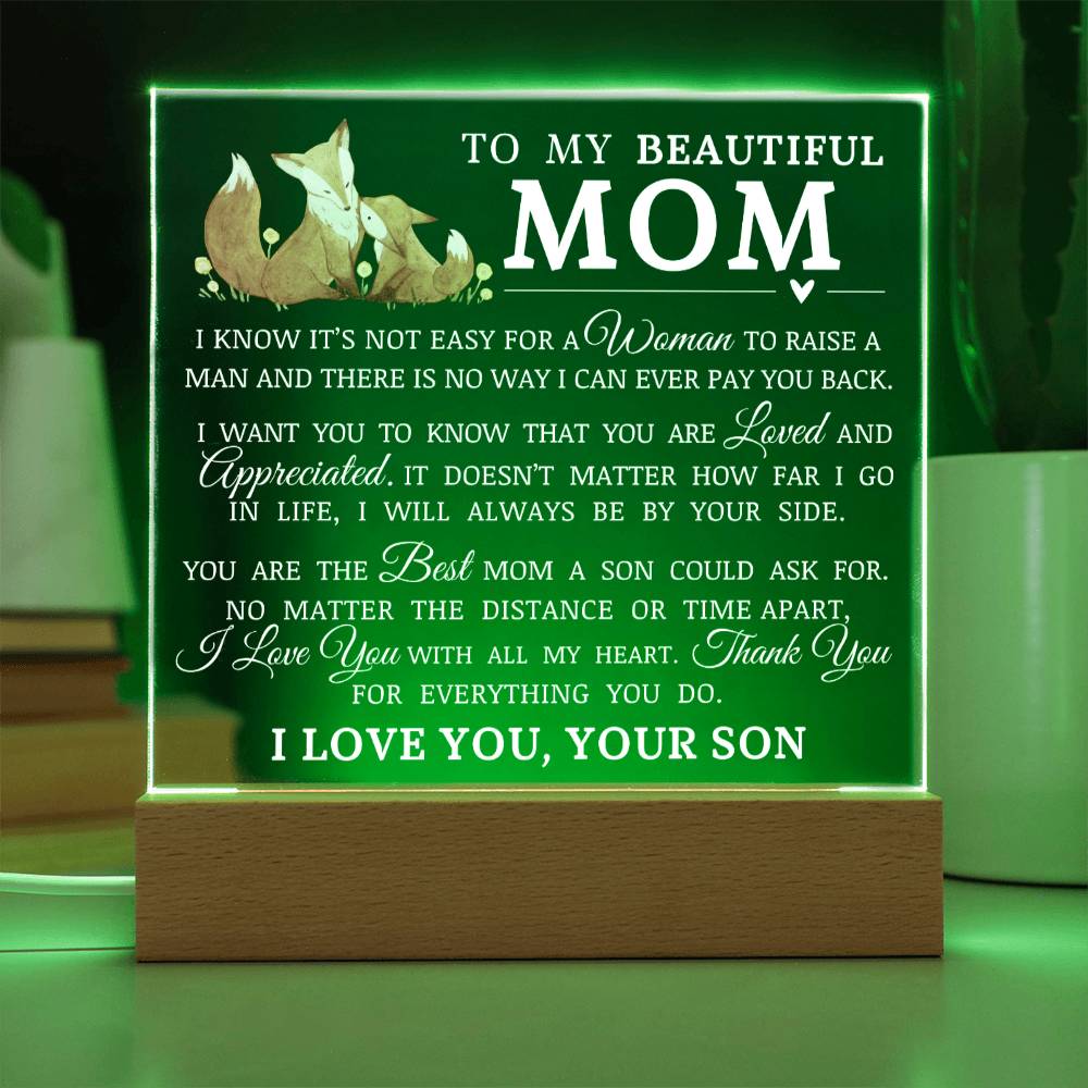 To My Beautiful Mom, Acrylic Plaque, To Mom from Son