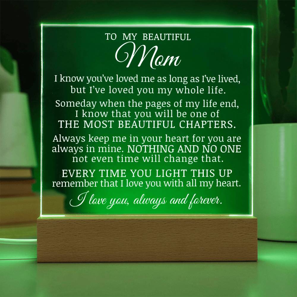 To My Beautiful Mom "I've Loved You My Whole Life" Acrylic Plaque