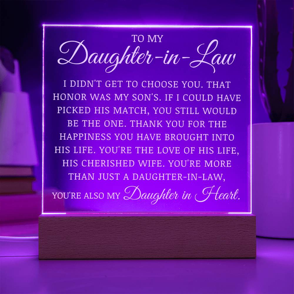 To My Daughter In Law, Acrylic Plaque, Wedding Day Gift, Mother In Law to Bride Gift