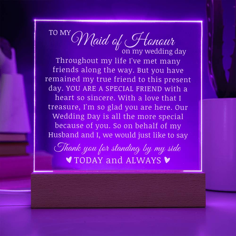 To My Maid of Honor on My Wedding Day, Maid of Honor Plaque