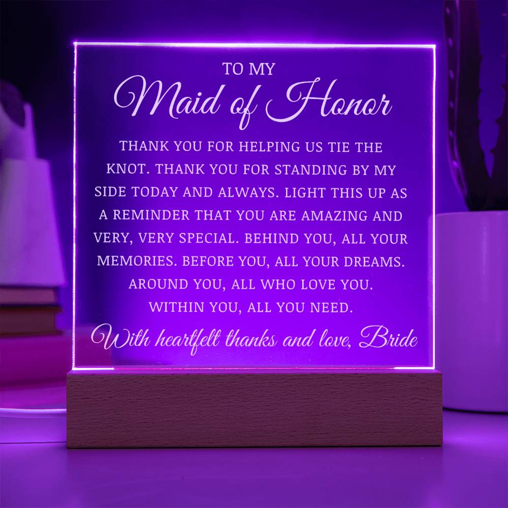 To My Maid of Honor, Acrylic Plaque