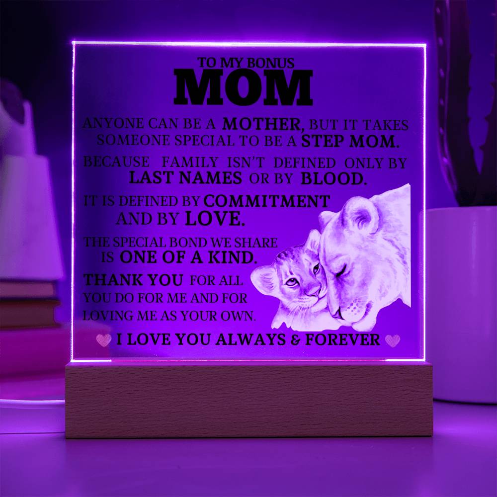 To My Bonus Mom "One of a Kind" Acrylic Plaque