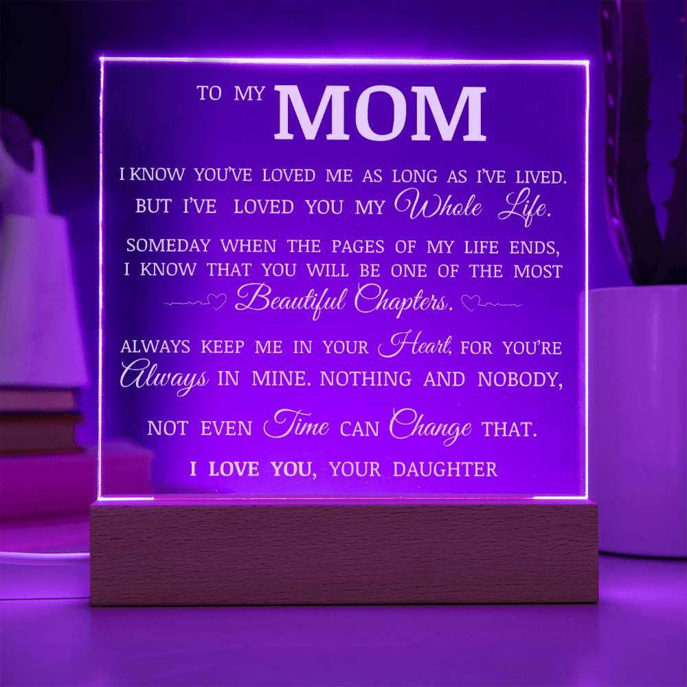 To My Mom "I've Loved You My Whole Life" Acrylic Plaque