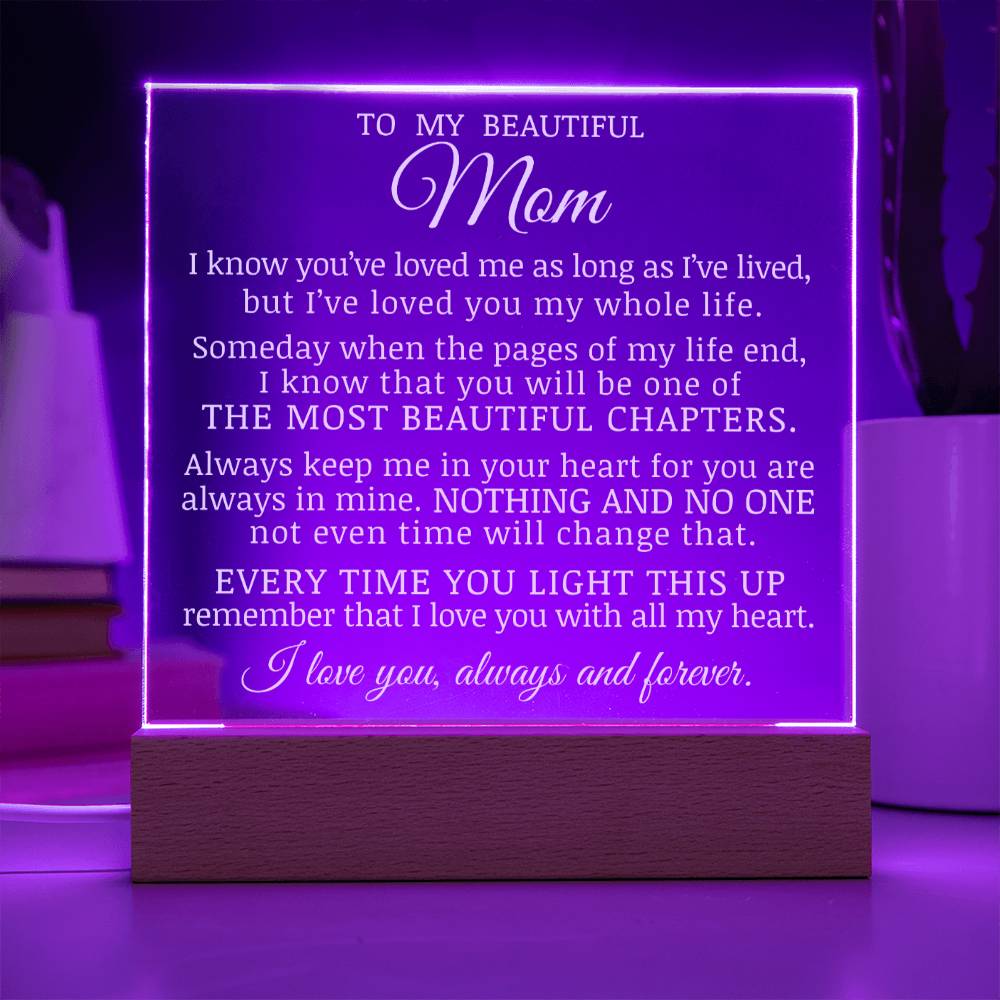 To My Beautiful Mom "I've Loved You My Whole Life" Acrylic Plaque