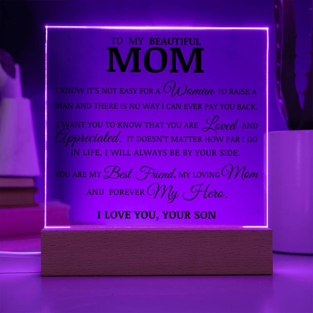 To My Beautiful Mom, Acrylic Plaque, To Mom from Son