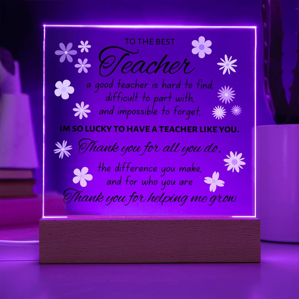 To The Best Teacher, Acrylic Square Plaque, Teacher Appreciation Day Present for Men or Women, Thank You Gift For Favorite Teacher