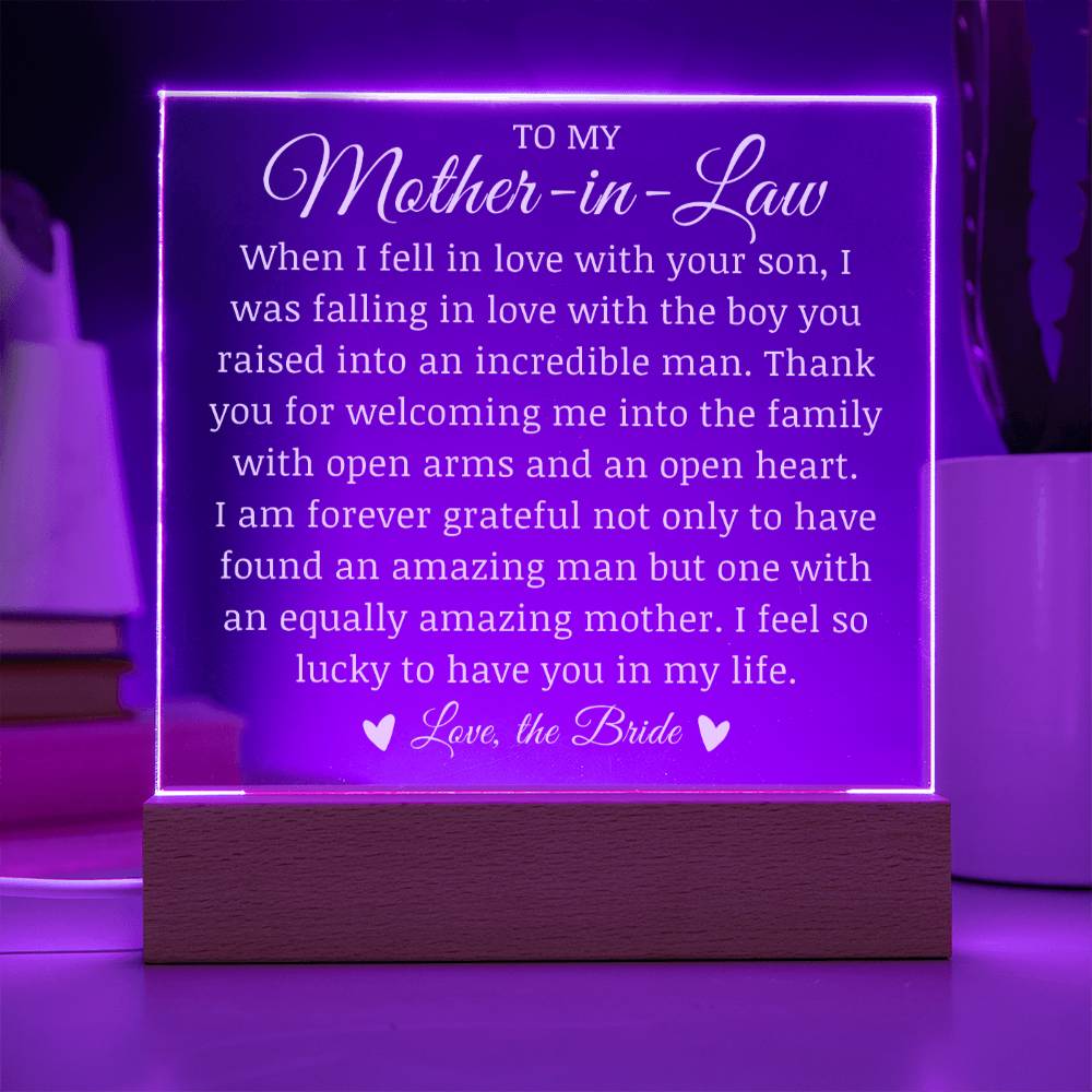 To My Mother in Law, Acrylic Plaque for Mother in Law