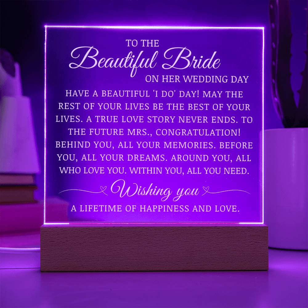 To The Beautiful Bride on Her Wedding Day, Acrylic Plaque