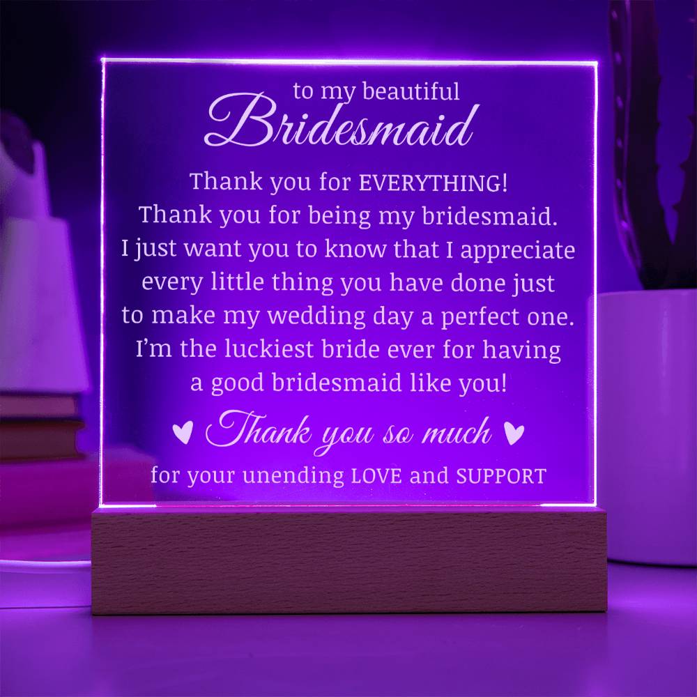 To My Beautiful Bridesmaid, Bridesmaid Plaque