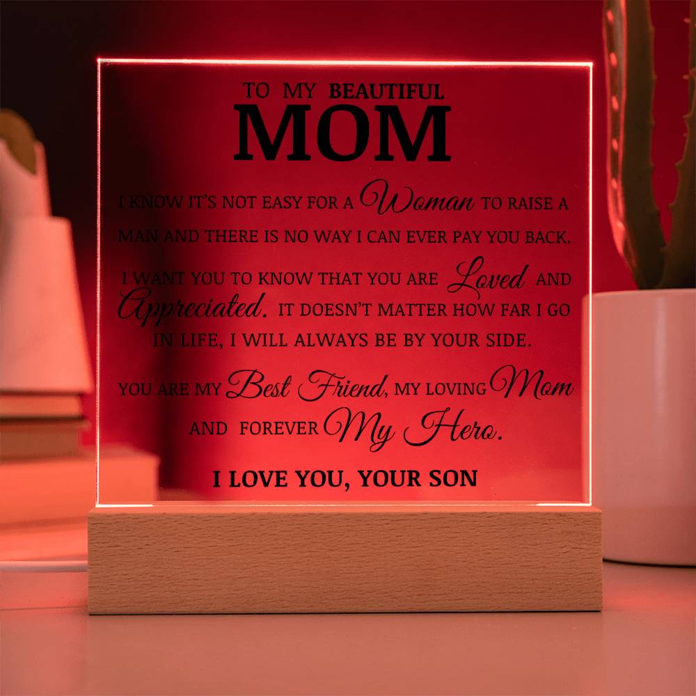 To My Beautiful Mom, Acrylic Plaque, To Mom from Son