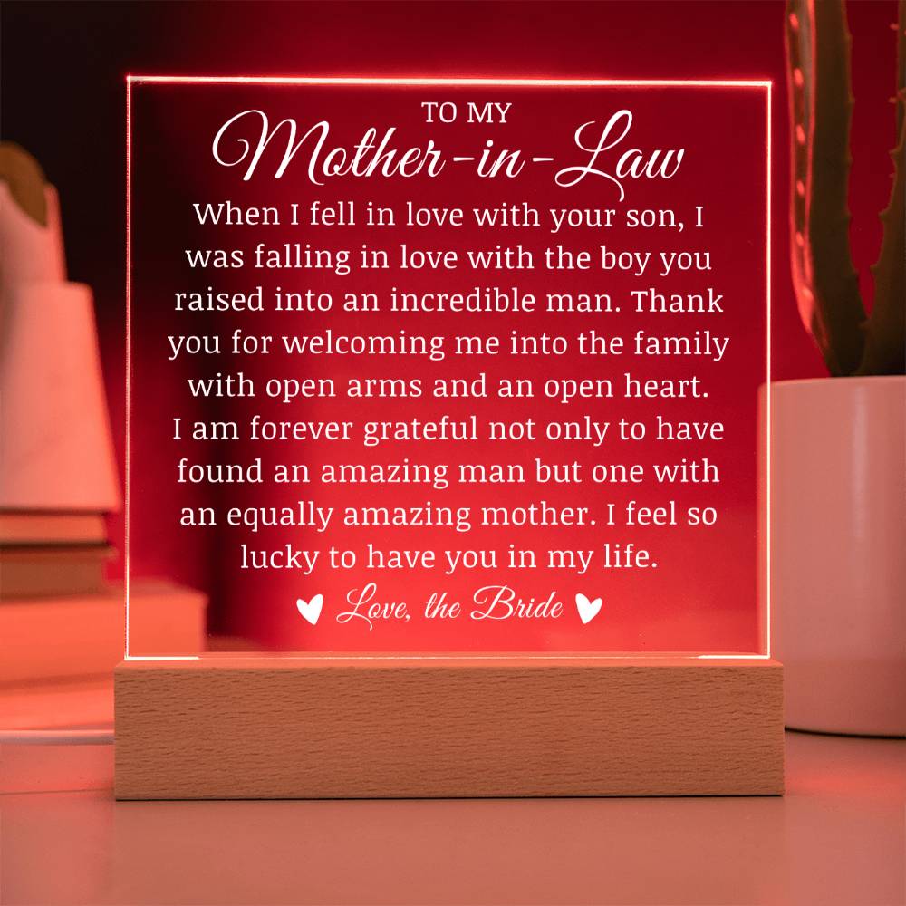 To My Mother in Law, Acrylic Plaque for Mother in Law