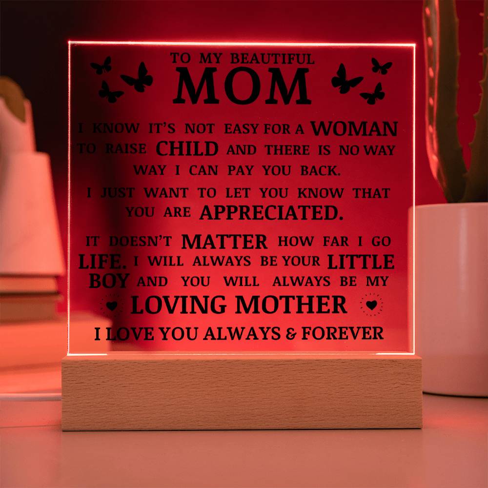 To My Beautiful Mom, You Are Appreciated, Acrylic Plaque