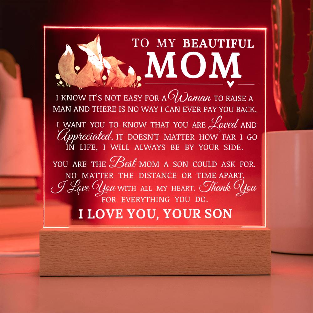 To My Beautiful Mom, Acrylic Plaque, To Mom from Son