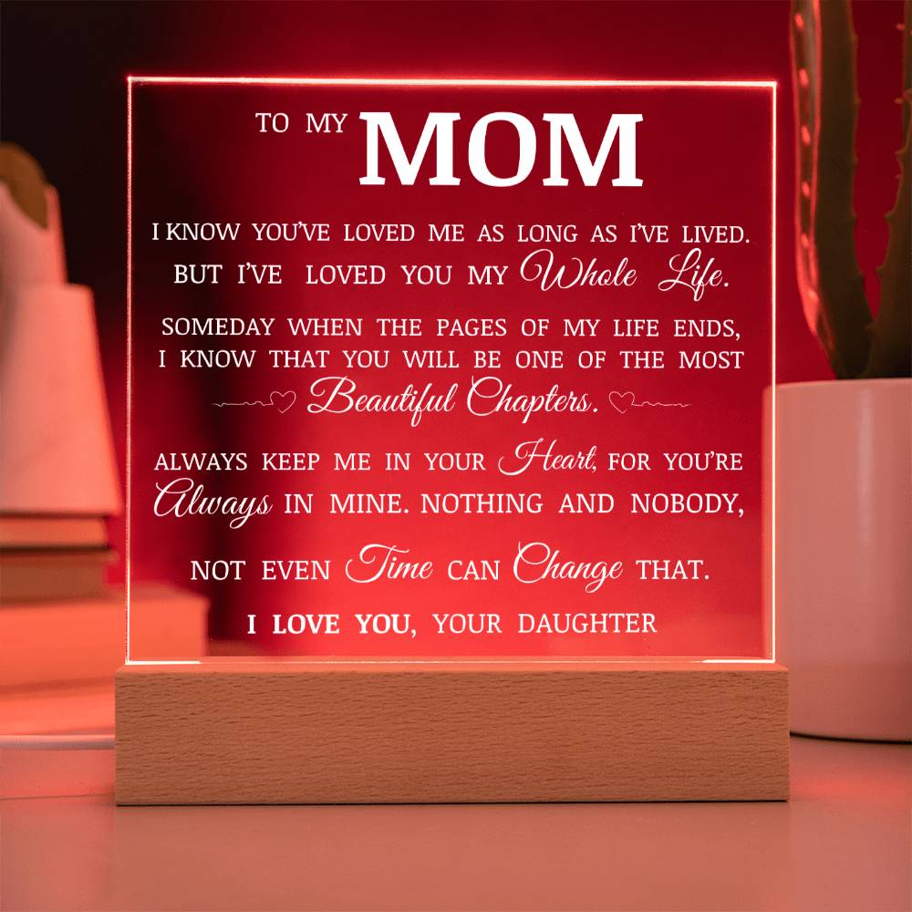 To My Mom "I've Loved You My Whole Life" Acrylic Plaque