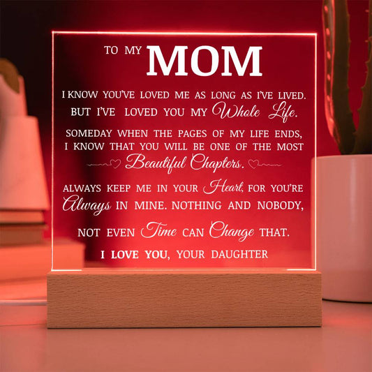 To My Mom "I've Loved You My Whole Life" Acrylic Plaque