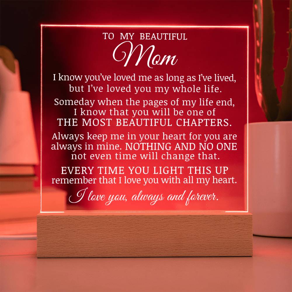 To My Beautiful Mom "I've Loved You My Whole Life" Acrylic Plaque