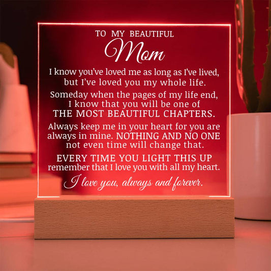 To My Beautiful Mom "I've Loved You My Whole Life" Acrylic Plaque