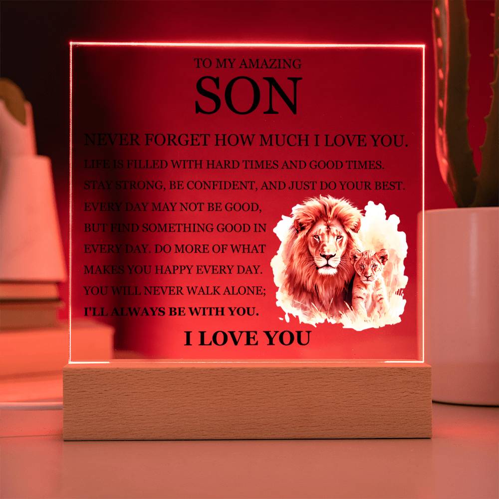 Acrylic Square Plaque - To My Son "Never Forget How Much I Love You"