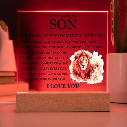 Acrylic Square Plaque - To My Son "Never Forget How Much I Love You"