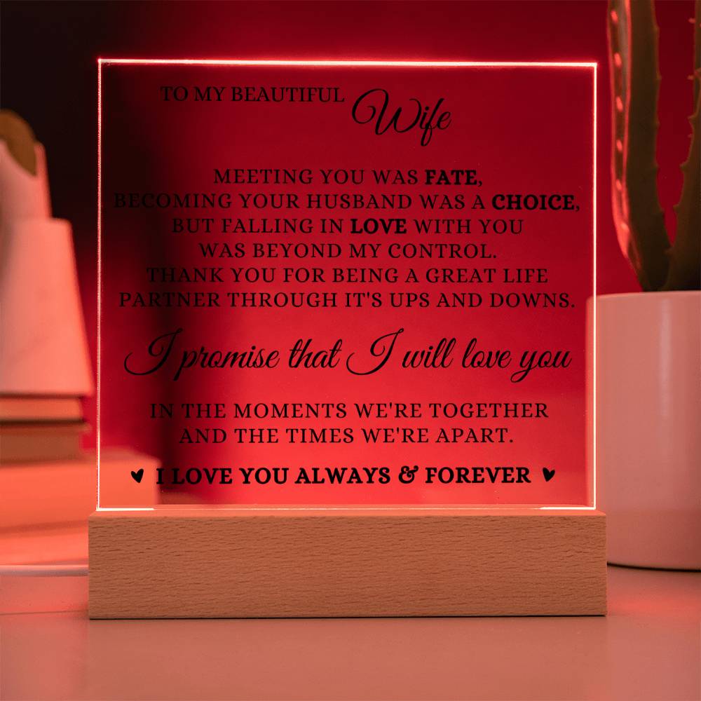 To My Beautiful Wife - I Love You Always & Forever Acrylic Plaque