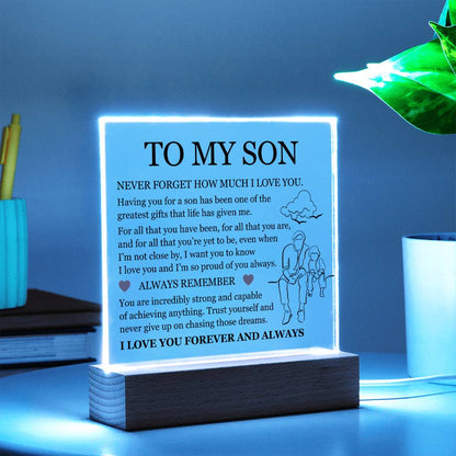 Acrylic Square Plaque - To My Son "I'm So Proud of You Always"