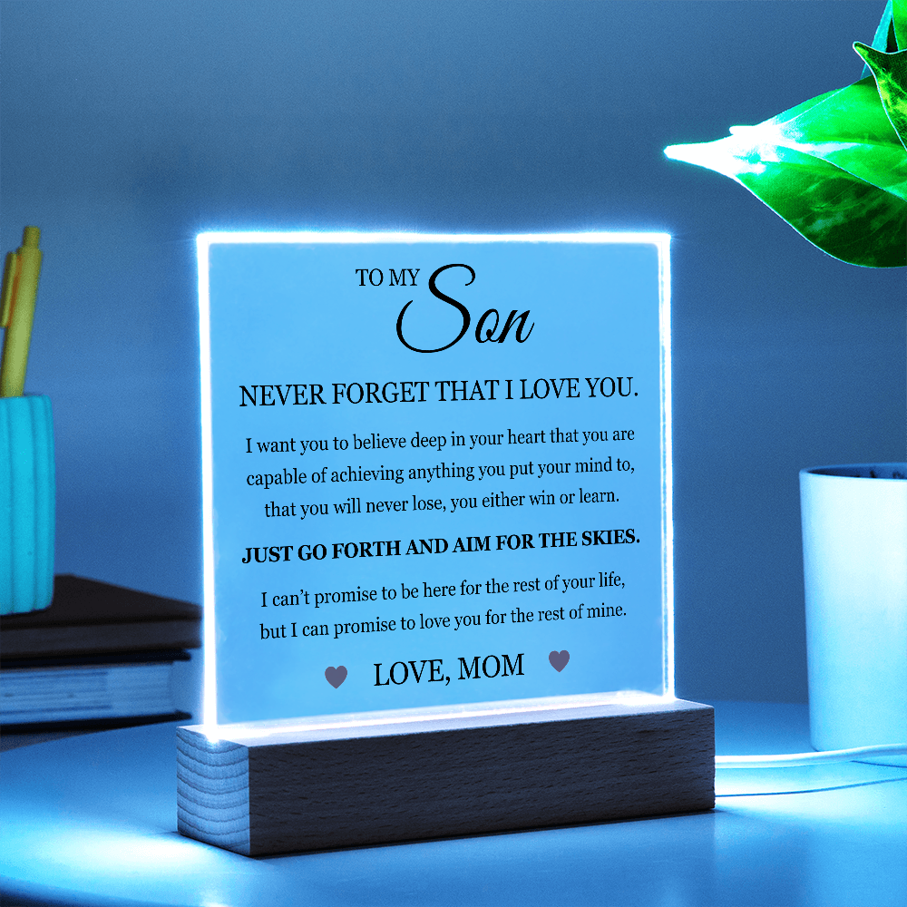 Acrylic Square Plaque - To My Son "Aim for the Skies"