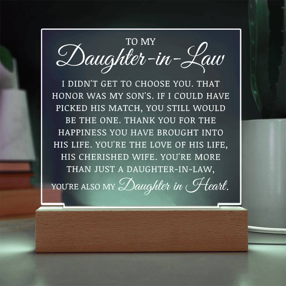 To My Daughter In Law, Acrylic Plaque, Wedding Day Gift, Mother In Law to Bride Gift