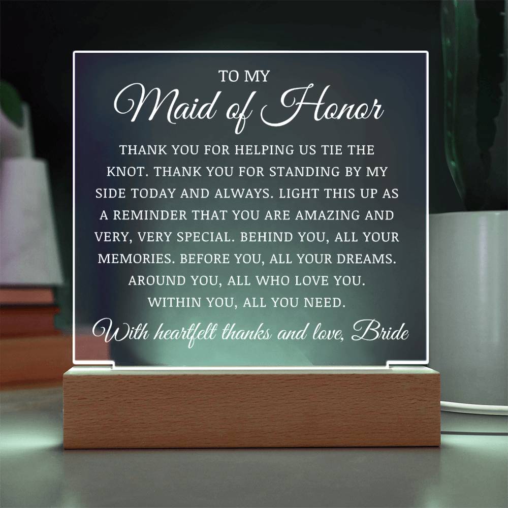 To My Maid of Honor, Acrylic Plaque