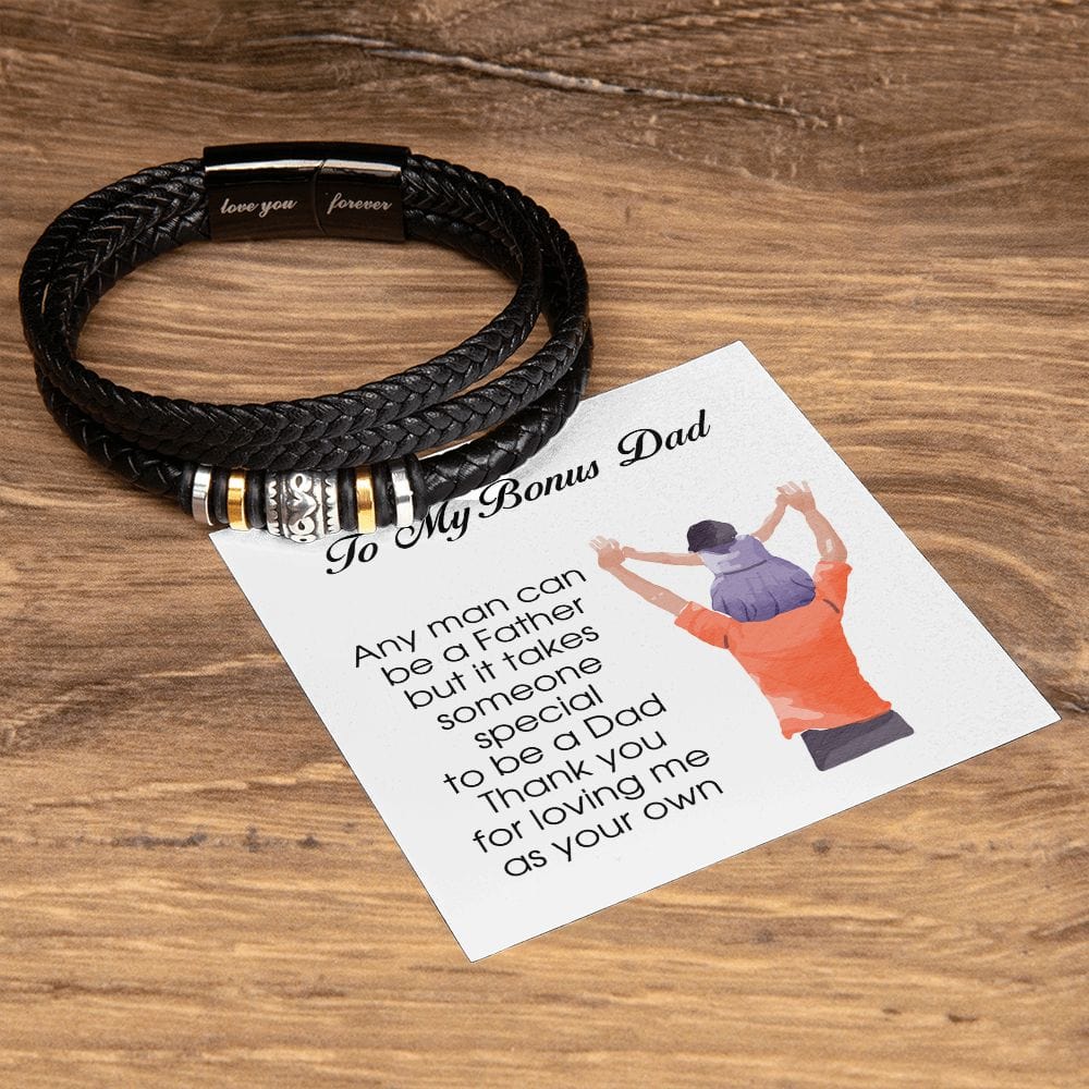To My Bonus Dad, Vegan Leather Bracelet, Father's Day Gift, Birthday Christmas Gift Idea