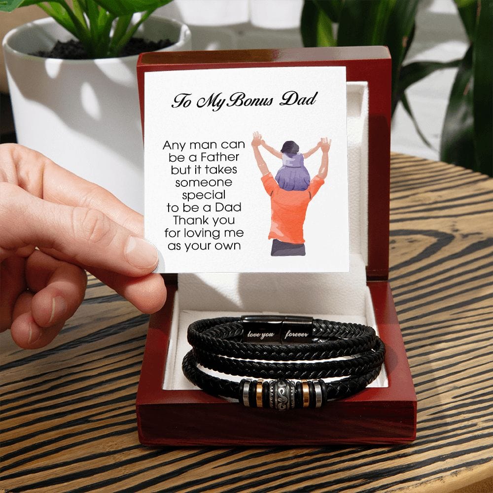 To My Bonus Dad, Vegan Leather Bracelet, Father's Day Gift, Birthday Christmas Gift Idea