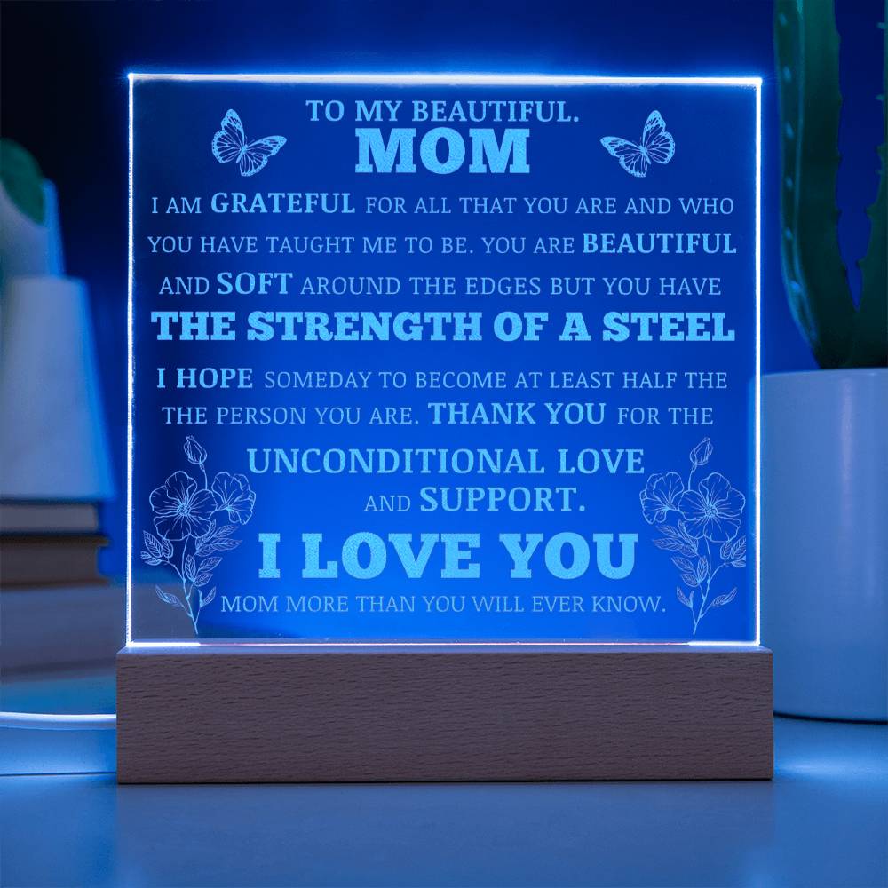 To My Beautiful Mom, LED Engraved Acrylic Plaque