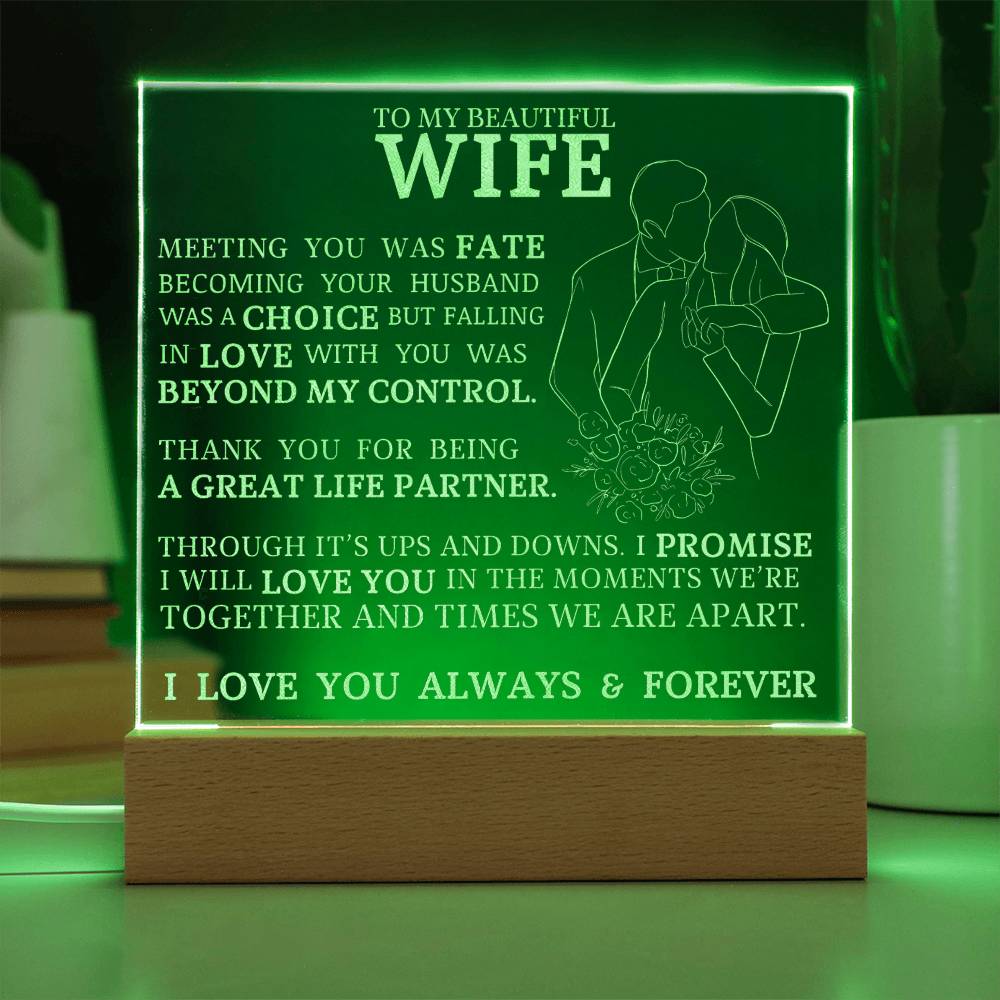 To My Beautiful Wife, Meeting You Was Fate, Engraved Acrylic Plaque