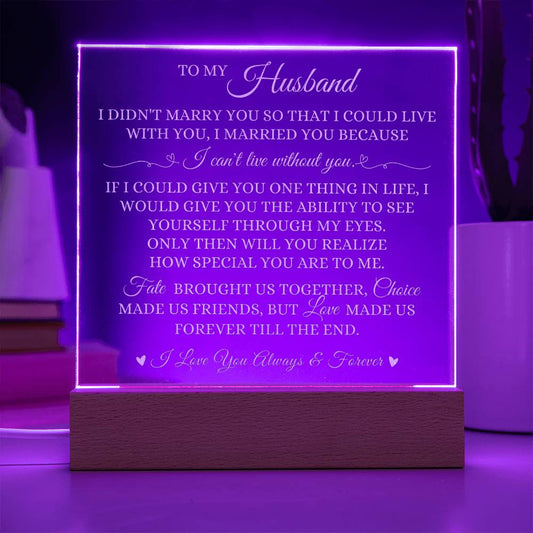 To My Husband, LED Engraved Acrylic Plaque, Husband Keepsake Gift