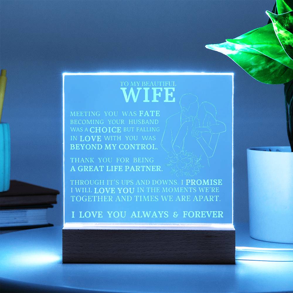 To My Beautiful Wife, Meeting You Was Fate, Engraved Acrylic Plaque