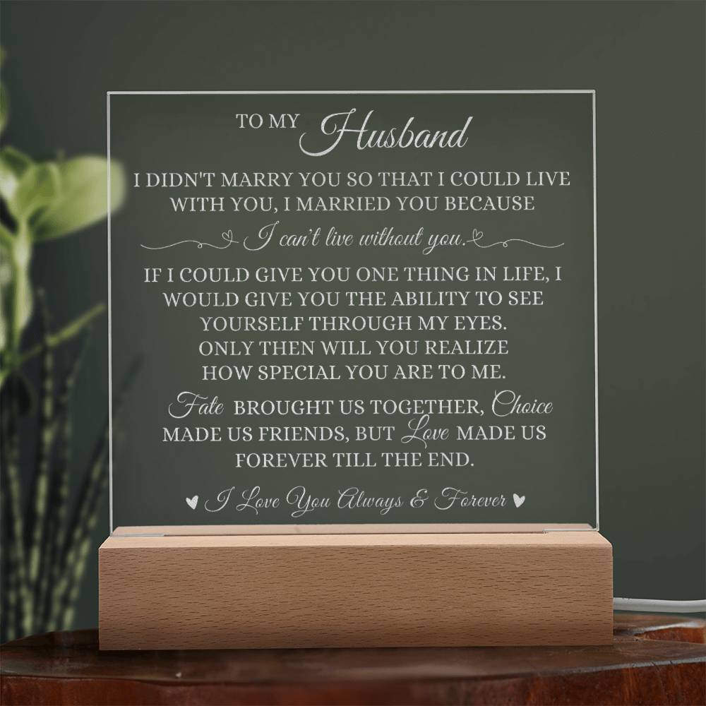 To My Husband, LED Engraved Acrylic Plaque, Husband Keepsake Gift