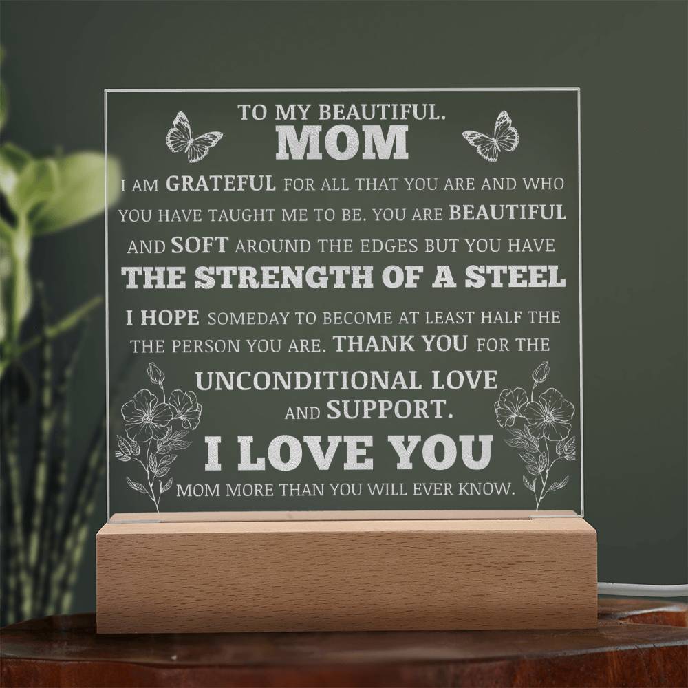 To My Beautiful Mom, LED Engraved Acrylic Plaque
