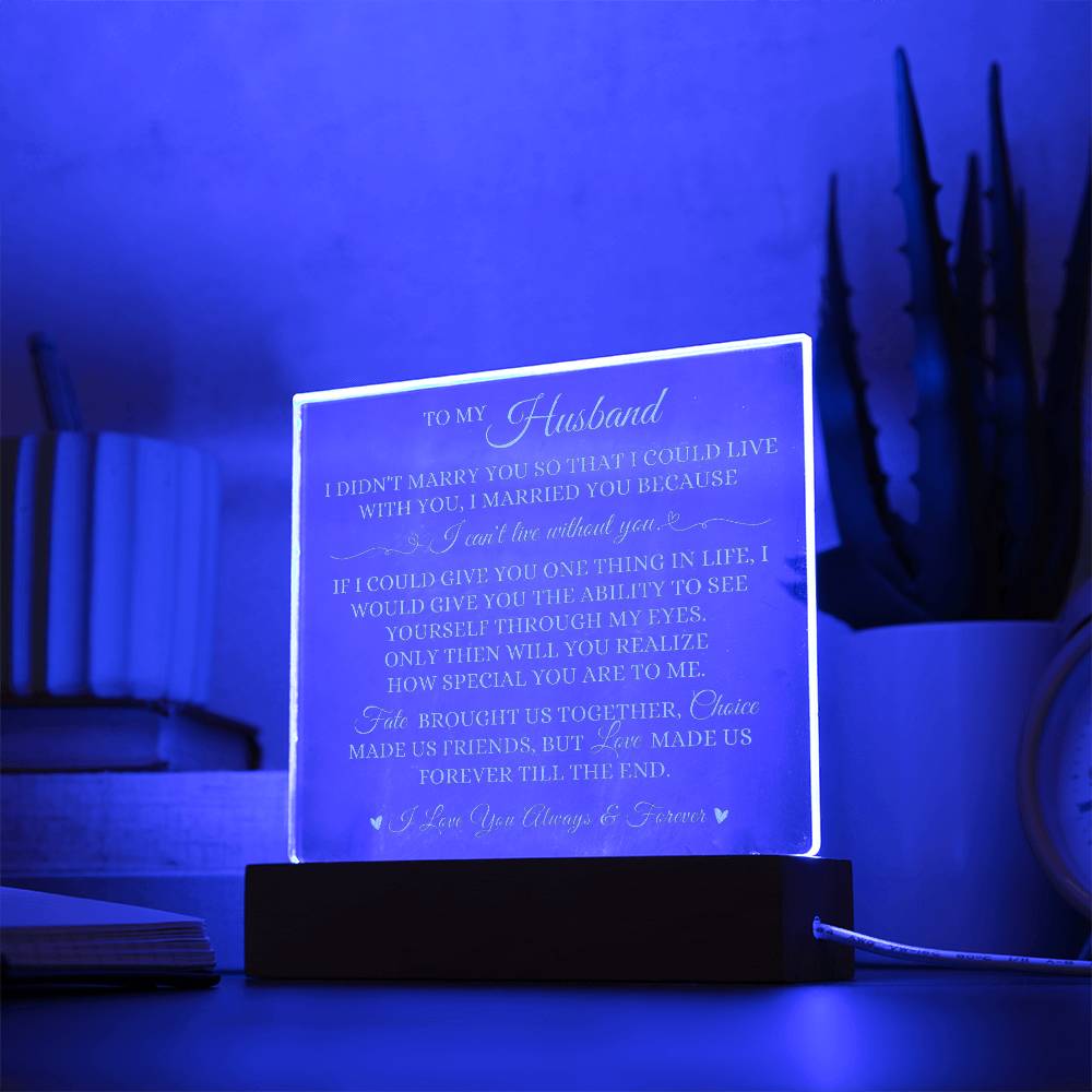 To My Husband, LED Engraved Acrylic Plaque, Husband Keepsake Gift